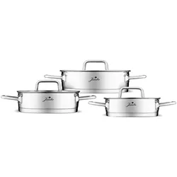 Karaca Assos 3-teiliges Edelstahl-Sahan-Set mit Glasdeckeln