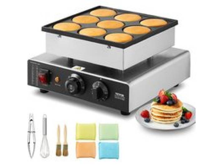 VEVOR Appareil à Pancake 9PCs 76 mm, Crêpière Commerciale 850 W, Appareil à Poffertjes Dorayaki en Acier Inoxydable Antiadhésif, Température et Temps Réglable, pour Cuisine à Domicile, Restaurant, Snack-bar