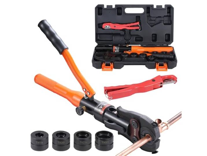 VEVOR Outil de sertissage hydraulique pour raccords de tubes en cuivre\, pince à sertir avec mâchoires à changement rapide TH16\, TH20\, TH26\, TH32\, 360 ° pour les espaces restreints et les raccords en T