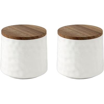 Vorratsdose "ADELLE", weiß, B:11cm H:10cm Ø:11cm, Akazienholz, Keramik, Massivholz, Silikon, SCHÖNER WOHNEN-KOLLEKTION, Lebensmittelaufbewahrungsbehälter, Vorratsdose, Aufbewahrungsdose aus Keramik, Akazienholz-Deckel, luftdicht, 550 ml