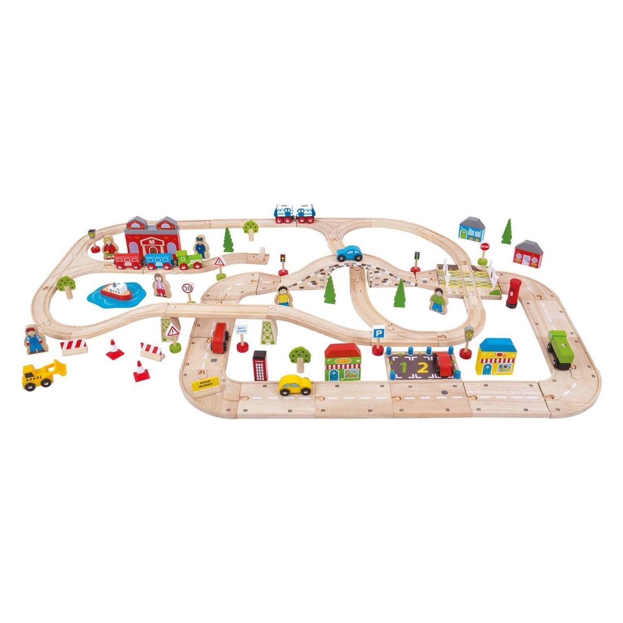 Bigjigs Holzeisenbahn- und Autogleis-Set (691621090329)