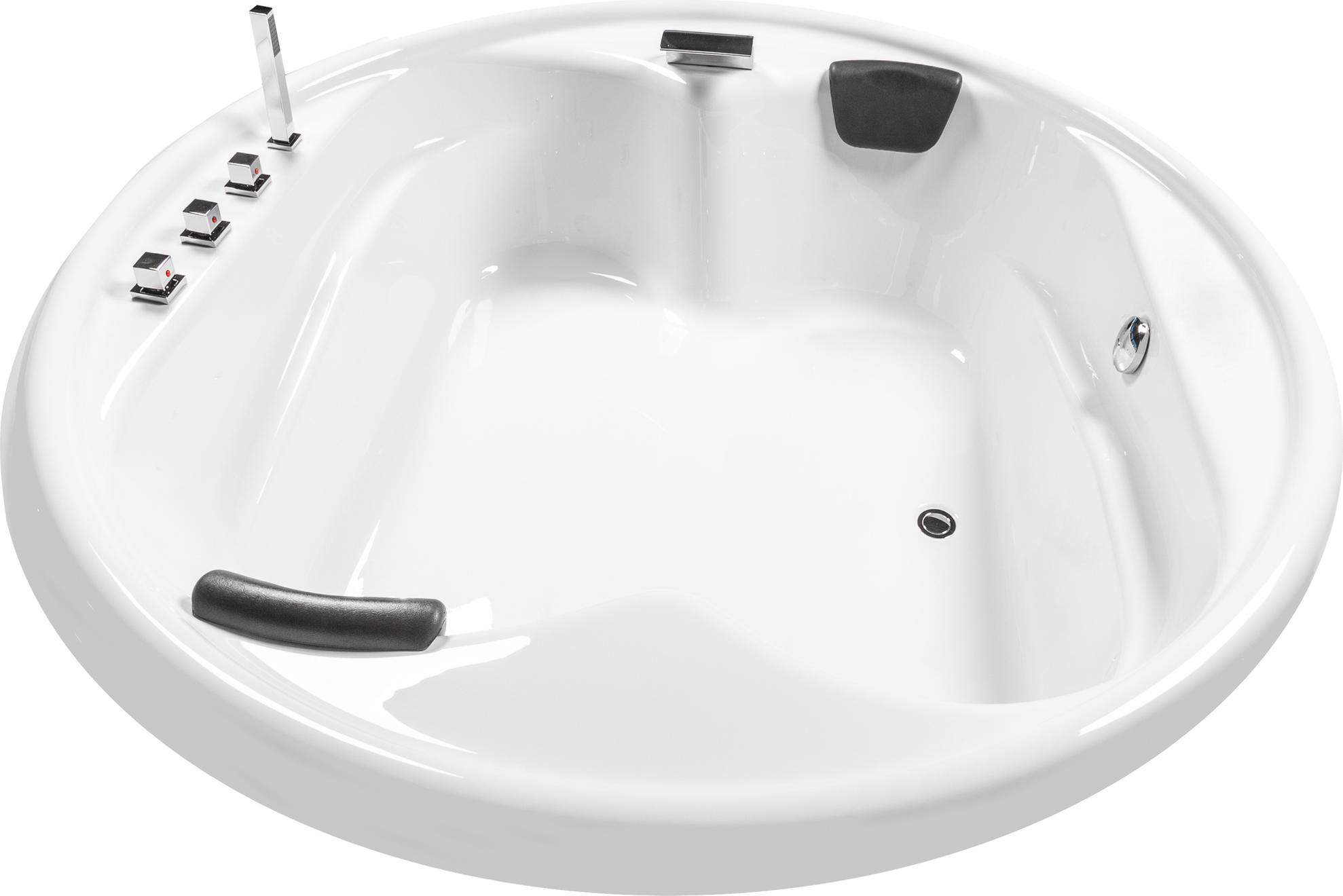 Basera Podest-Badewanne XXL Gomera Rund 182 x 182 cm für 2 Personen mit Wasserfall, LED-Ambiente und Kopfstützen
