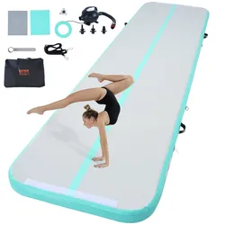 VEVOR Gymnastik-Luftmatte 10 cm Dick Aufblasbare Gymnastik-Tumbling-Matte, Tumbling-Bahn mit Elektrischer Pumpe, Trainingsmatten für den Heimgebrauch/Fitnessstudio /Yoga/Cheerleading/Strand/Park Grün
