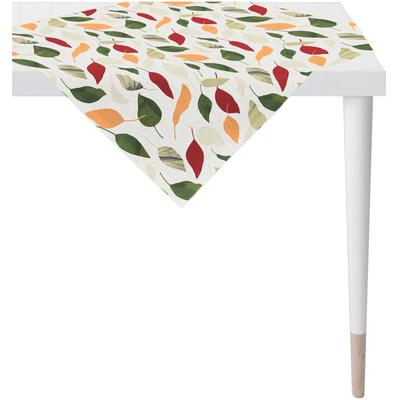 Mitteldecke APELT "3406", orange (weiß, orange, grün), B:100cm L:100cm, Baumwolle, Polyester, Tischdecken, Mitteldecke