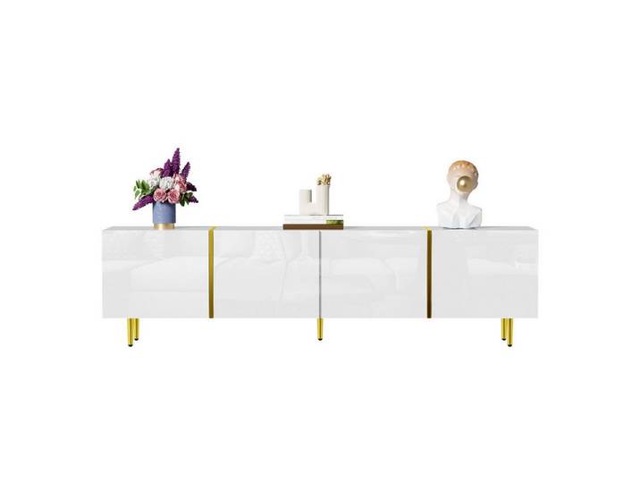 Rutaqian TV-Schrank TV-Schrank mit 4 Türen, modern und schlicht, Hochglanz, 170x35x46cm (1-St) in Weiß/Schwarz-Gold-Farbkombination