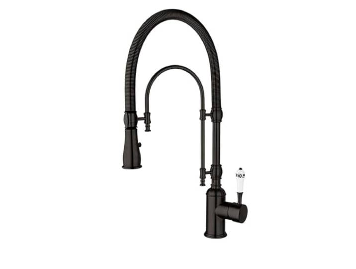 Küchenarmatur for Herunterziehen, Heiß- und Kaltmischer-Kran-Wasserhahn, Doppelloch-Spültischarmatur Kommerziell(Noir)