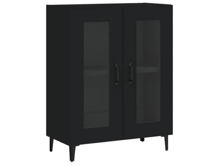 HGFDVCMR Sideboard Schwarz 69,5x34x90 cm Holzwerkstoff mit Glastüren Kompakter Beistellschrank für Wohnzimmer und Flur mit zwei transparenten Glastüren und stabiler Ablage für Dekoration.