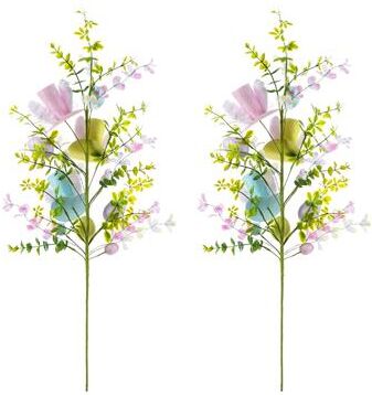 "Glitzhome 28""H Set of Two Easter Glitter Egg Bunny Donuts Top Hat Picks"