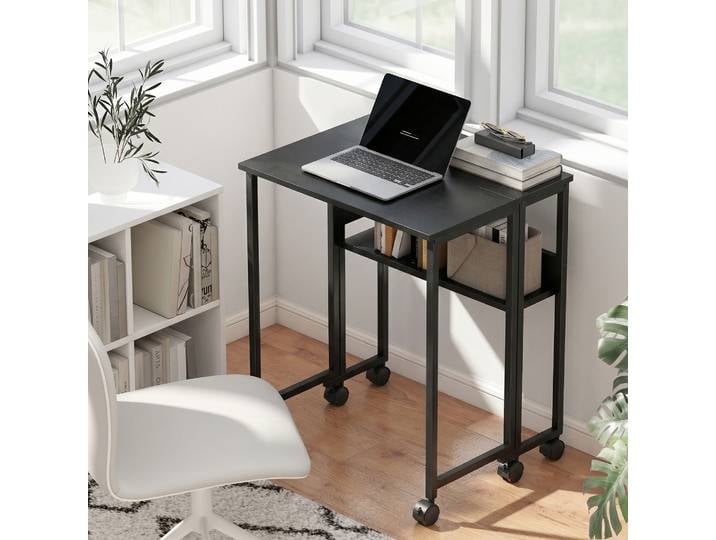 HOMCOM Bureau Pliant Bois Acier 63x50x75cm Noir Plateau Pochette