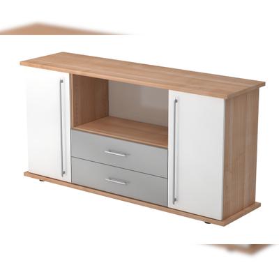 Hammerbacher-Sideboard 2 Türen, 2 Schübe RE Nussb./Weiß-VSBTS/N/W/RE