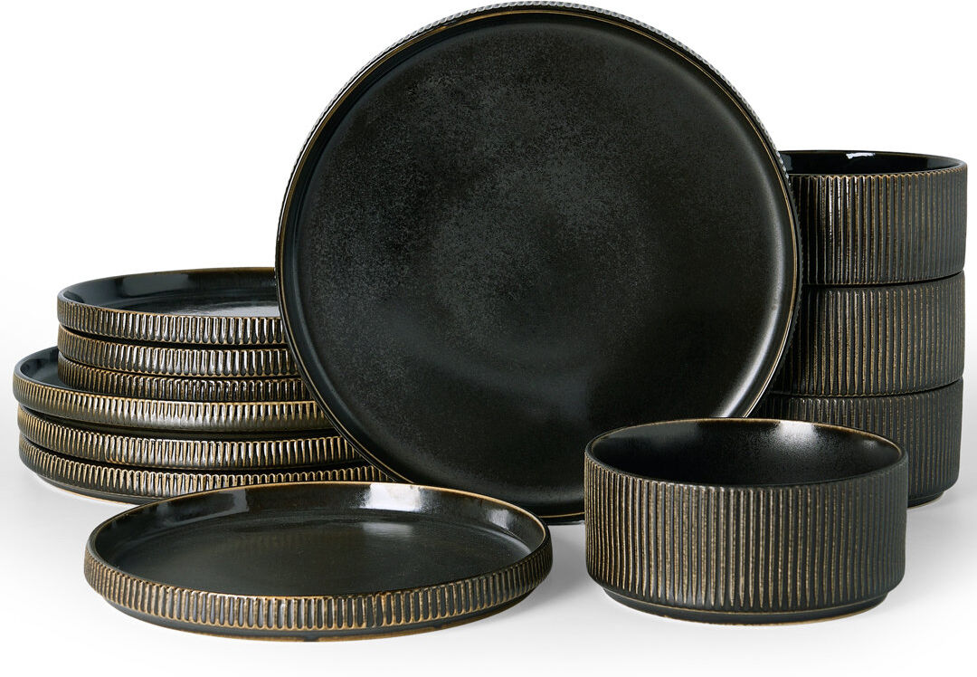 Brambly Cottage Stoneware Dinnerware Set 12 Piece - Service for 4 Black 12