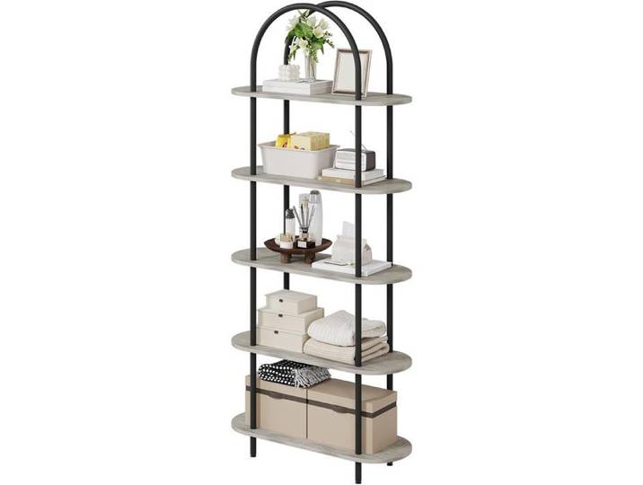 Bibliothèque 5 Niveaux 30x80x180 cm Étagère en échelle en MDF étagère pour la Chambre la Salle de Bain GRIS/NOIR