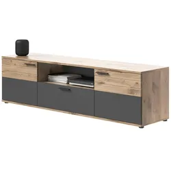 TV-LOWBOARD Eiche, grau 194 cm, XL Flat TV Unterschrank mit Soft-Close