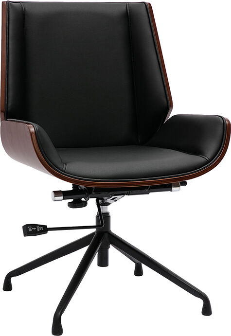 Miliboo Chaise de bureau design pivotante 360° noir, bois foncé noyer et métal noir CURVED