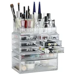 relaxdays Make Up Organizer mit 8 Schubladen 30 x 24 x 14 cm transparent transparent
