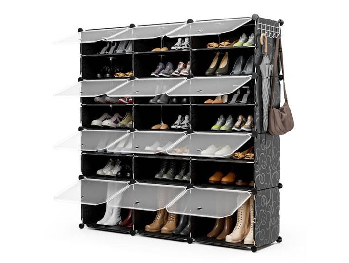 GOPLUS Armoire Modulaire à Chaussures à 12 Cubes pour 48 Paires de Chaussures avec Porte-40x30x30CM par Cube Noir