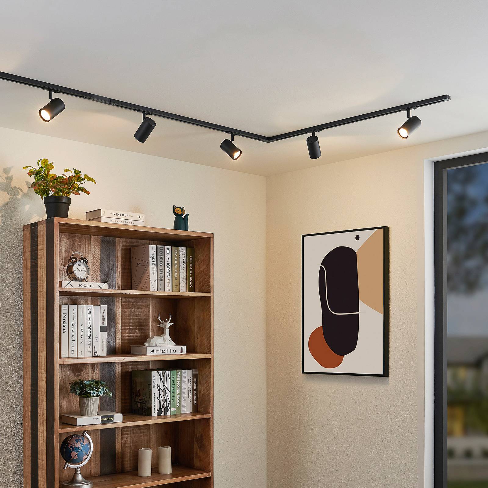 Lindby 1-Phasen-Schienensystem Linaro, GU10, 5-flg., schwarz Linaro Lindby, dimmbar, schwarz, für Flurbereich, Aluminium, Modern