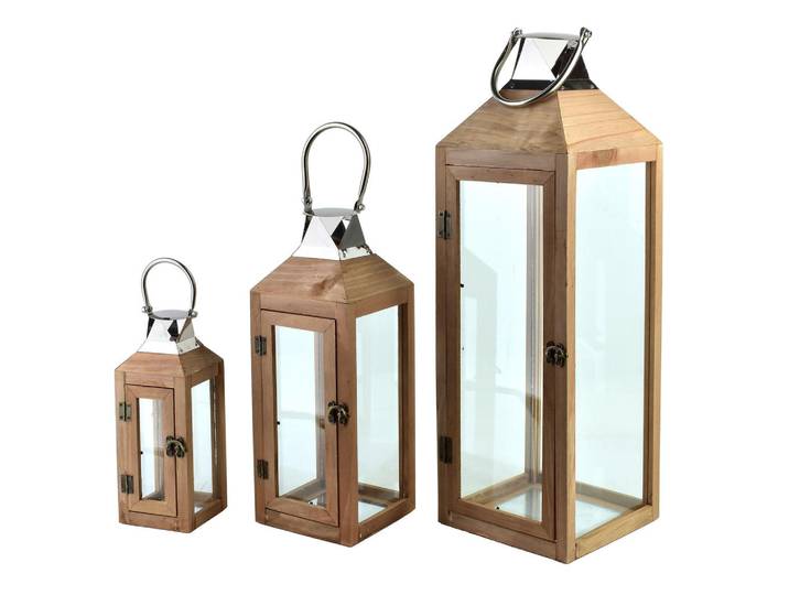 Mondex Laterne Levi 3er Set braun 20/20/62 cm Holz, Braun, 20x62x20 cm, Dekoration, Laternen & Windlichter, Windlichter