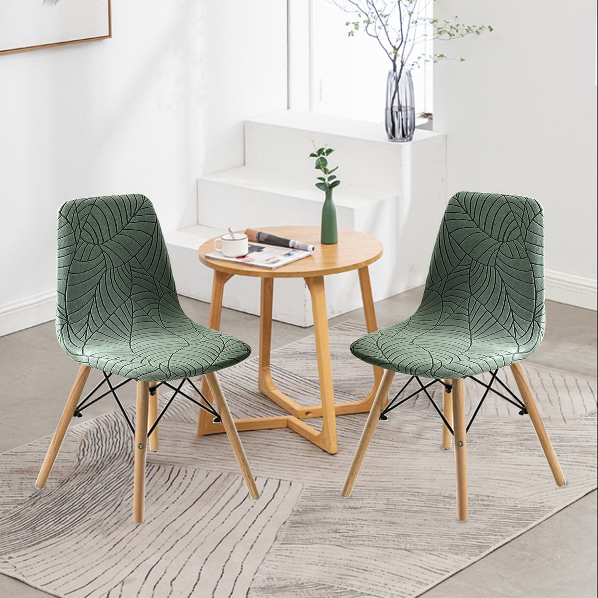 Set van 2 moderne elastische eetkamerstoelhoezen - Groen