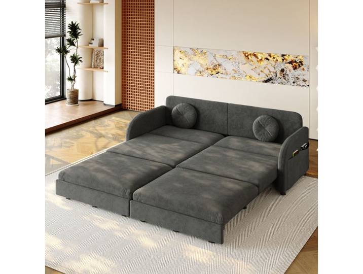 WOVREO Canapé-lit convertible 3 places 3-en-1 en chenille grise couchage 190 x 200 cm