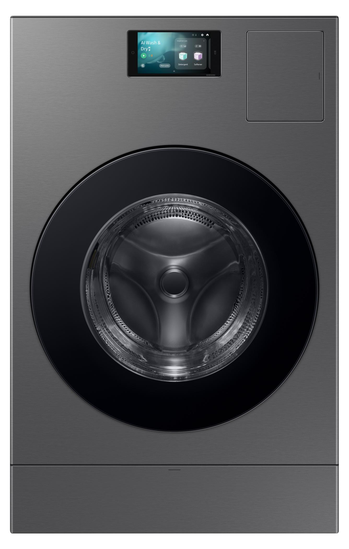 Samsung BESPOKE AI 18+11 kg Waschtrockner, /A (-20%) mit AI Wash & Dry, Frontlader, Freistehend, Edelstahl, Links, Schwarz, Schwarz