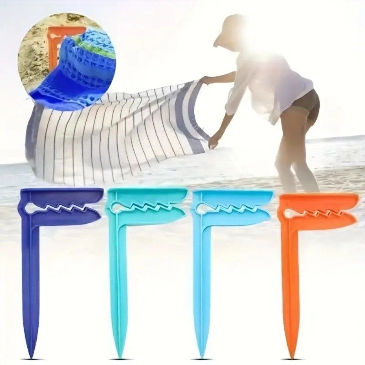 INF 8er-Set Stranddeckenklammern aus Kunststoff, windbeständige Klemmen für Matten, Handtücher, Zelte und Outdoor-Abdeckungen Cyan
