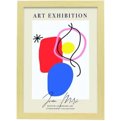 POSTER Joan Miro Kunst – Ausstellung A3 Rahmen Aus Hellem Holz