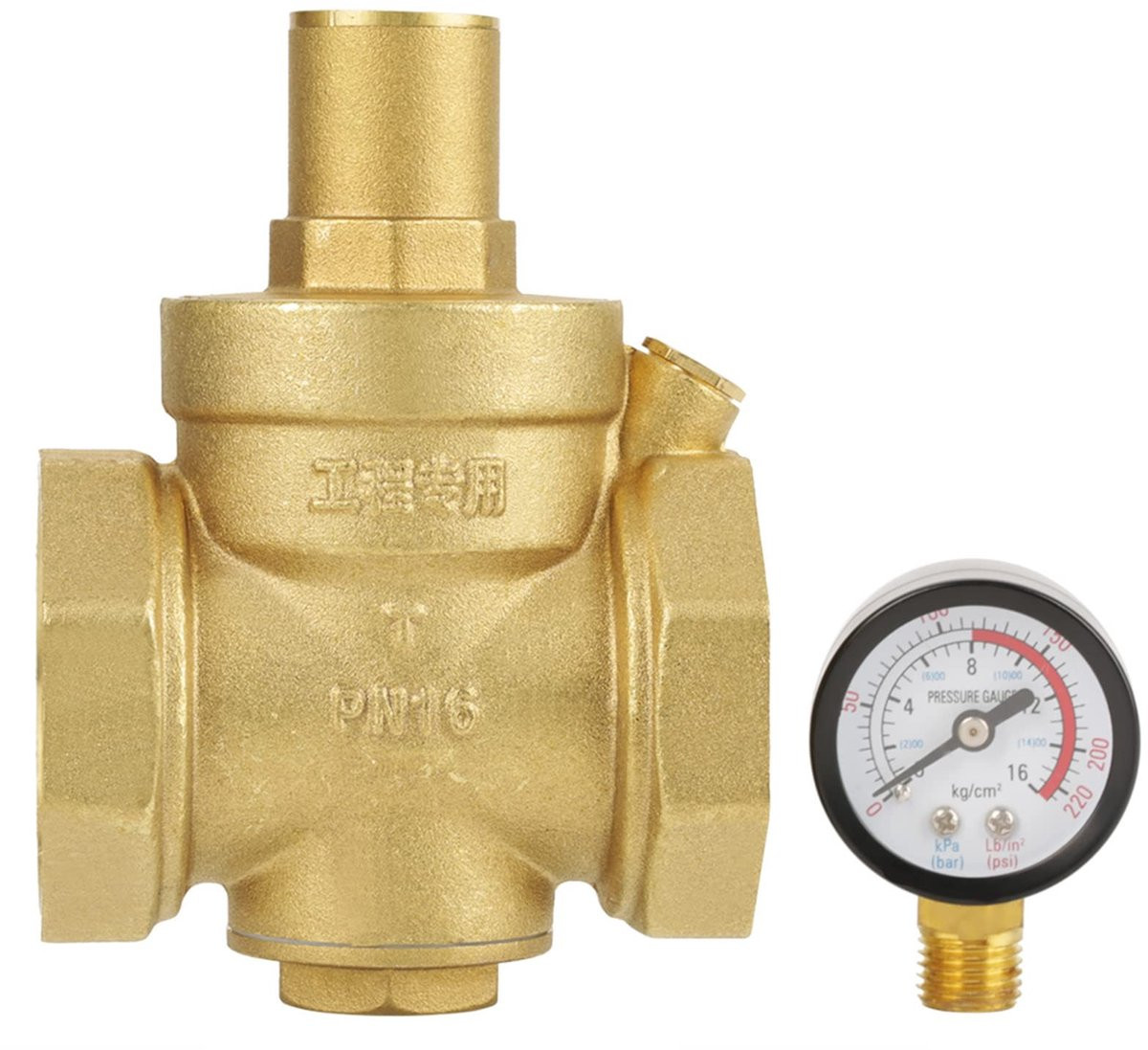 Tyenaza DN50 Waterdrukregelaar met Manometer in Messing Goud