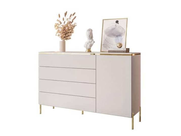 Lookway Kommode Aurora Kaschmir Matt mit Goldleiste – Hängend oder Stehend auf Goldenen Beinen – Modernes Design, Luxus & Funktionalität (gerade Gold Chrom Beine)
