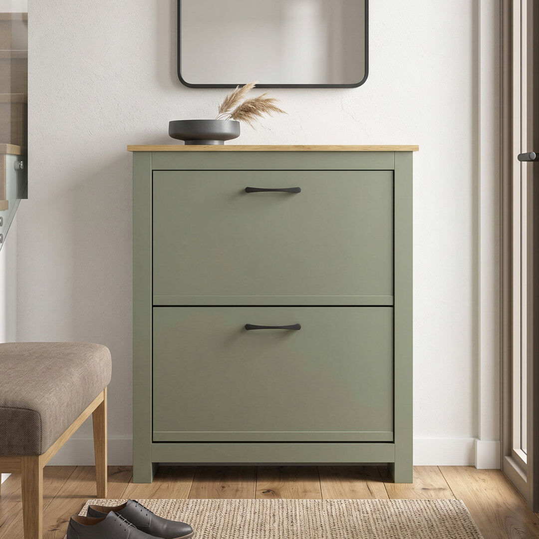 17 Stories Limestone 2 Flip Door Shoe Storage Cabinet Kale Green 12