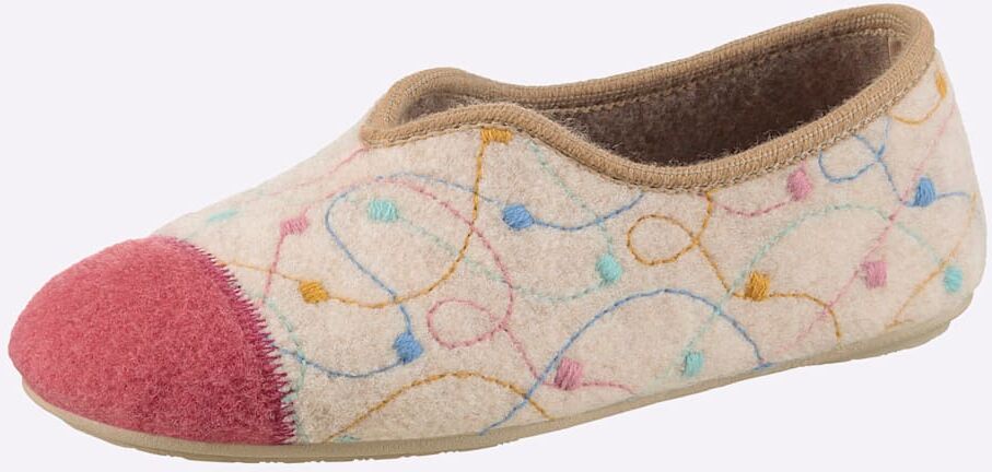 Hausschuh, Damen, Gr. 37, beige (beige, gepunktet), Textil, Schuhe Hausschuh