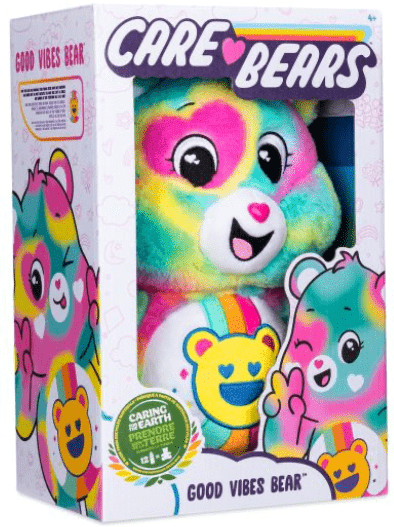 Basic Fun Care Bear 14 Inch Good Vibes Bear - Eco-Friendly Plush Toy for Ages 4+