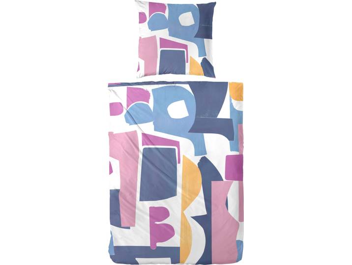 Bettwäsche PRIMERA puzzle , bunt (rose, blau, orange), B/L: 155cm x 220cm, 1 Stk., 1 Stk., Renforcé, B/L: 80cm x 80cm, 2 Stk., Renforcé, Obermaterial: 100% Baumwolle, Bettwäsche, Bettwäsche, mit strukturierten und kunstvoll angeordneten Formen