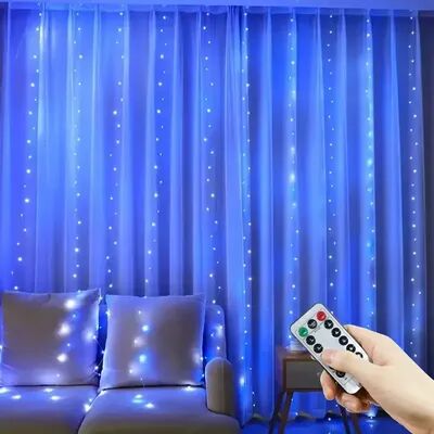 Multicon Wholesale Hub USB LED Silver Wire Curtain Lights, Warm White, Christmas Party Decor, Wedding Garland, Home Decoration blue 100leds