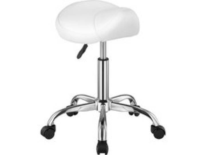 VEVOR Tabouret de selle à roulettes, capacité poids 204 kg, tabouret roulant ergonomique, hauteur réglable, chaise de selle pivotante en cuir PU épais, pour salon, massage, tatouage, clinique, blanc