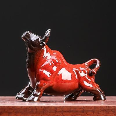 chinesische Feng Shui Keramik-Stierfigur - Wohlstand anziehende Büffelstatue, Schreibtisch-Dekor, Tierkreis-Tier-Handarbeit, nicht elektrisches Sammlerstück
