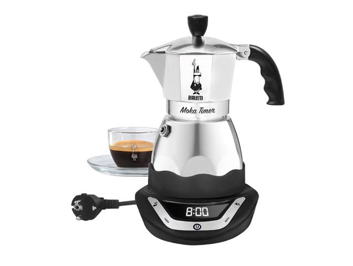 Bialetti Moka Timer elektrisch 3 Tassen Filtersystem aluminium