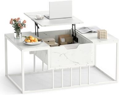Costway Lift Top Coffee Table Modern Center Table with Hidden Storage Compartment-White