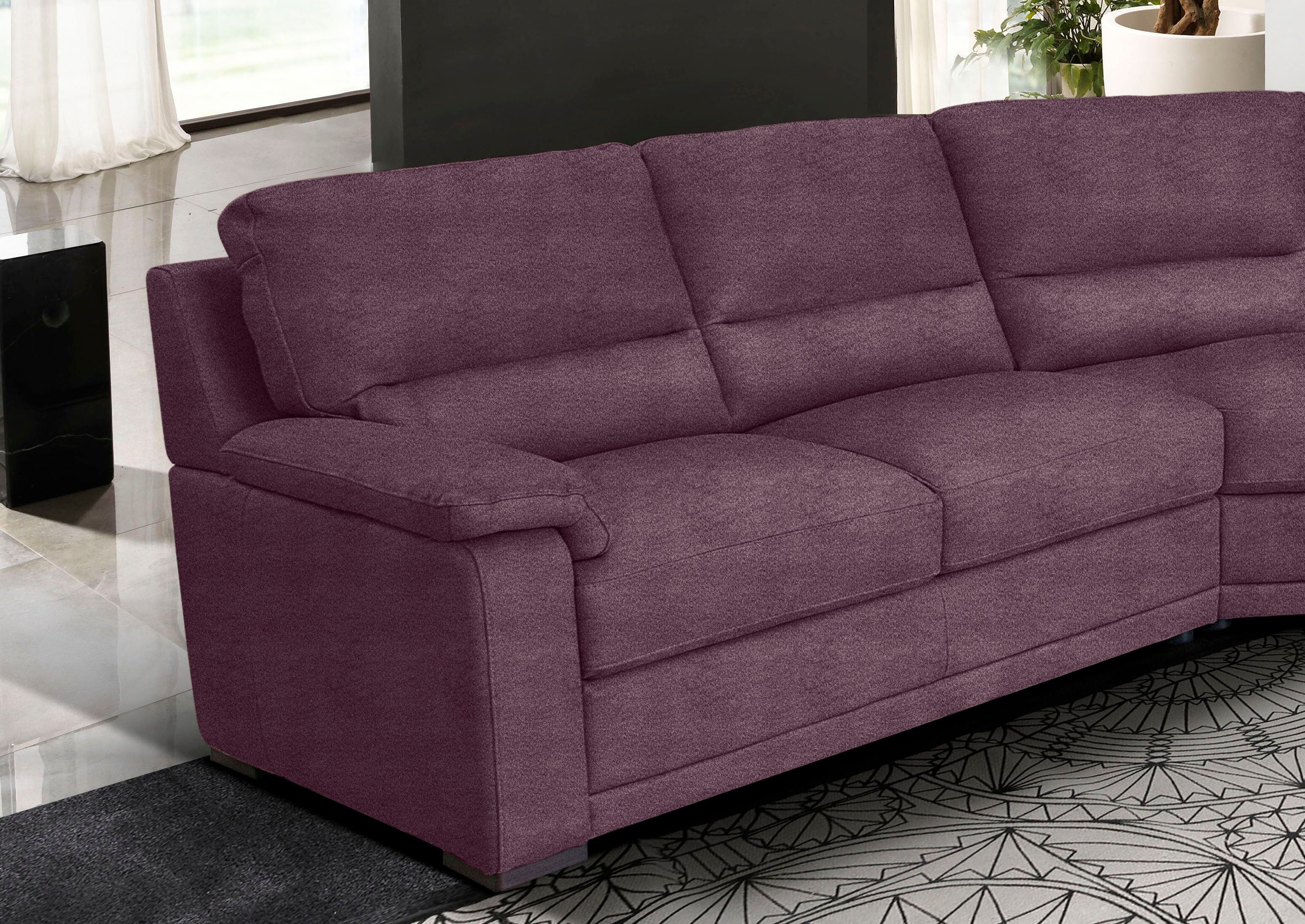 Ecksofa EGOITALIANO "Doris, modernes Designerecksofa in hochwertigen Microfaserqualitäten", lila (plum), B:266cm H:90cm T:246cm, Luxus-Mikrofaser BLUSH (100% Polyester) ist ein innovatives Mikrofasergewebe mit wasser- und fleckenabweisenden Eigenschaften.