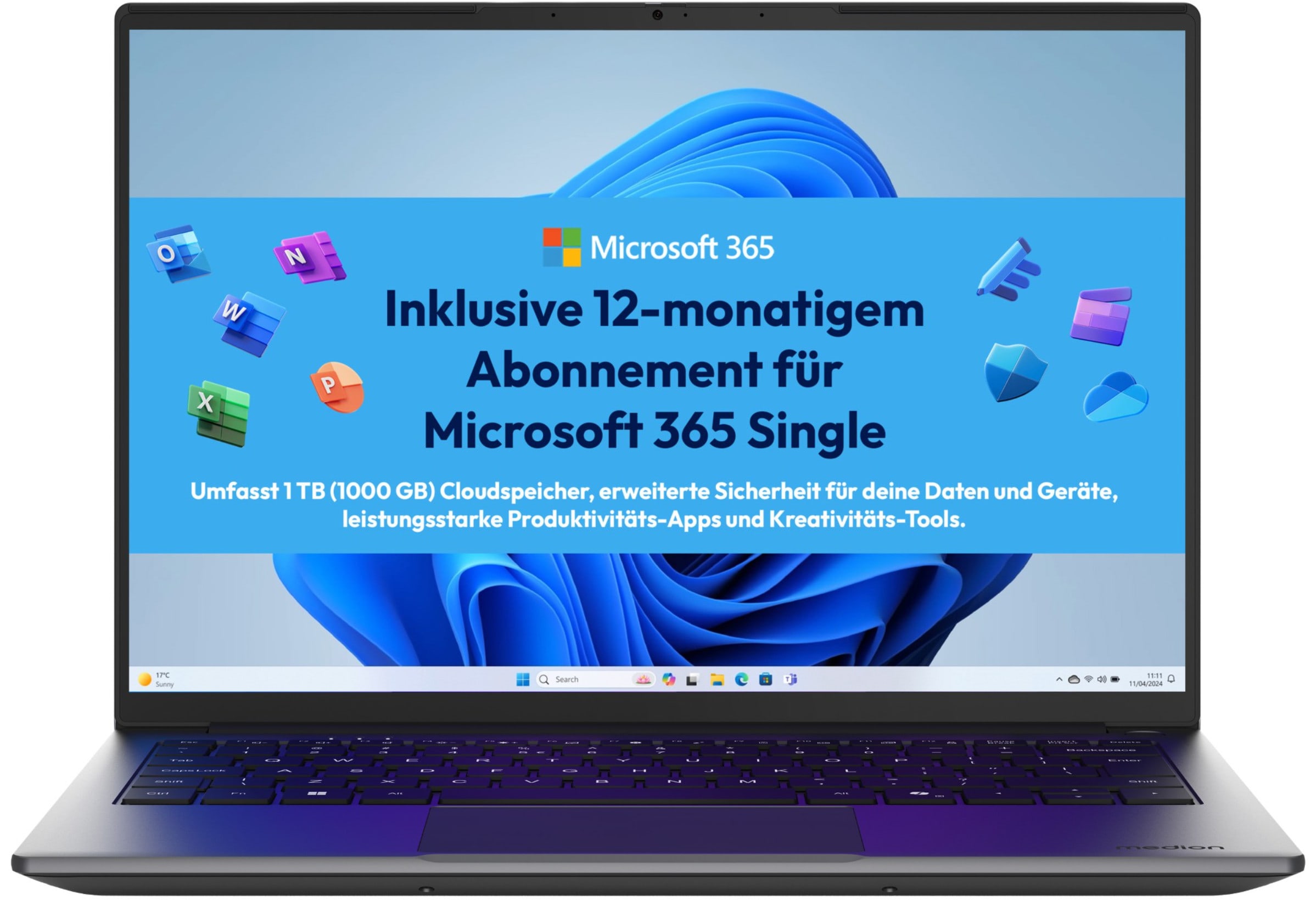 Medion Avantum 14 E1e Laptop 14" FHD Intel N4500 8GB/128GB SSD Win 11S inkl. M365 Single Jahresabo + 1TB Cloudspeicher