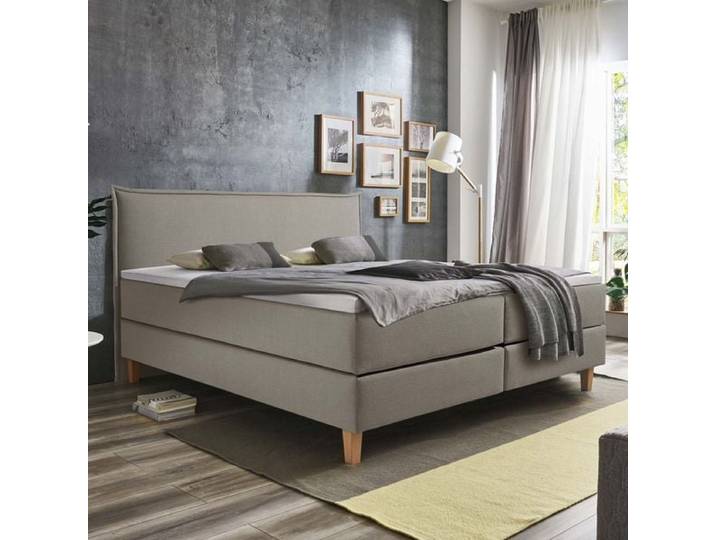 HOMELIV. Boxspringbett Zibo Webstoff 100x200cm Bonellfederkern-Box Härtegrad: H2 Hellgrau skandinavisch