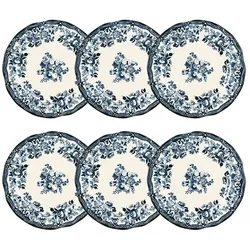 Novastyl - Set aus 6 flachen Tellern Faustine 26 cm aus blauem Porzellan
