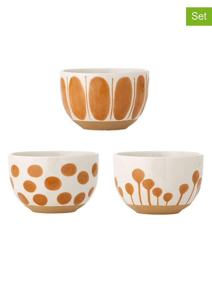 Bloomingville 3er-Set: Schalen ''Linora'' in Weiß/ Hellbraun - Ø 12,5 cm - onesize