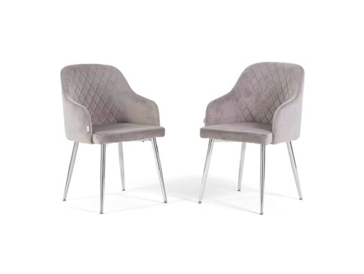 Tessa - 2 Innenstühle Polsterstühle aus Samt mit umhüllender Rückenlehne und Metallbeinen, luxuriöses Design, ideal für Küche, Esszimmer, Büro, Bar und Restaurant (Beine Silber, Samt Hellgrau)