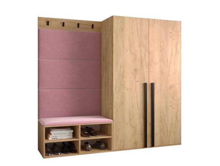 Möbel Kryspol Garderoben-Set 184/184/42, Eichefarben, Pink, Holz, Nachbildung, 6 Fächer, 184x184x42 cm, Garderobe, Garderoben-Sets & Garderoben-Serien, Garderoben-Sets