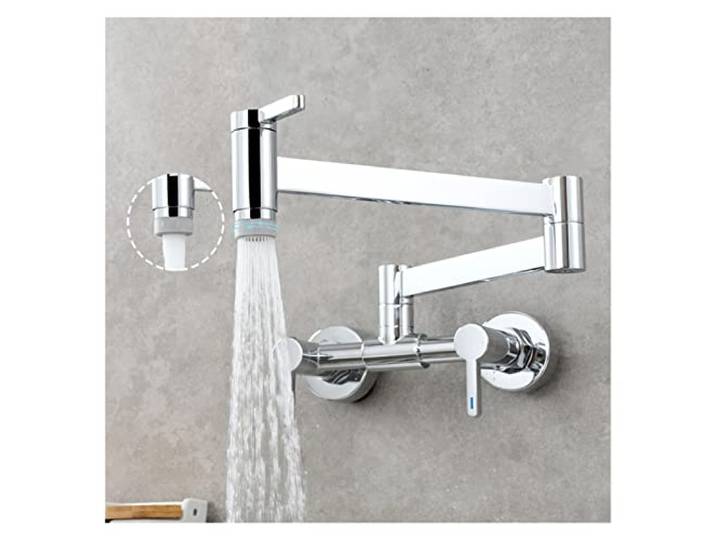 Drehhahn, Wandmontierter, Faltbarer Küchenarmatur, Heißer Und Kalter Einloch-Spültischhahn, Drehbarer Klappauslauf, Topffüller Aus Gebürstetem Goldmessing(C B)