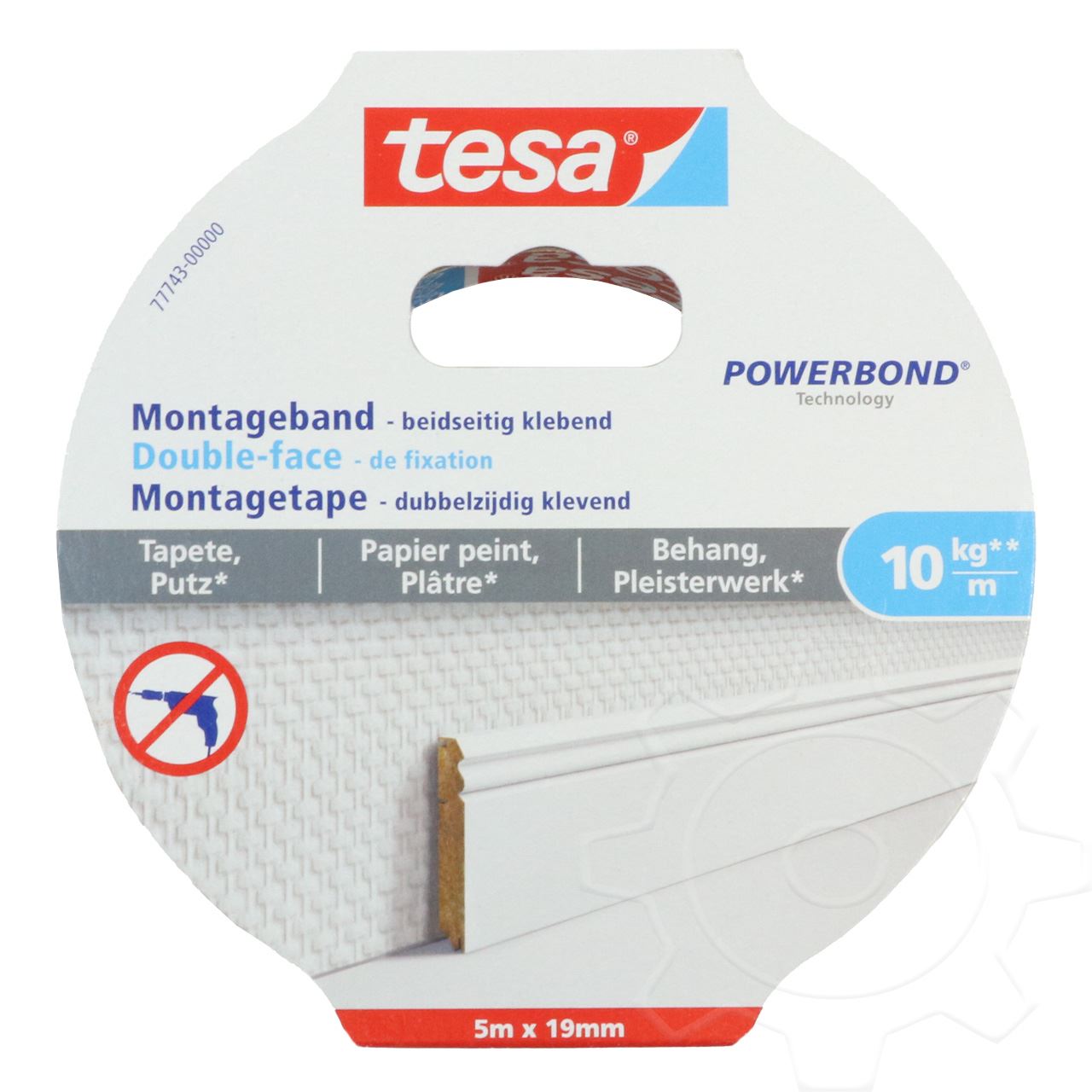 tesa Powerbond Montageband für Tapete/Putz, 19 mm x 5,0 m