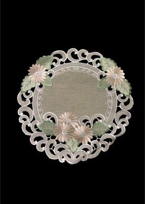 Jiallo "Fleur Latte Embroidered Cutwork Round Placemat, 24-Inch diameter Table Linen Decor, Water Resistance, Machine Wash safe - 24"""