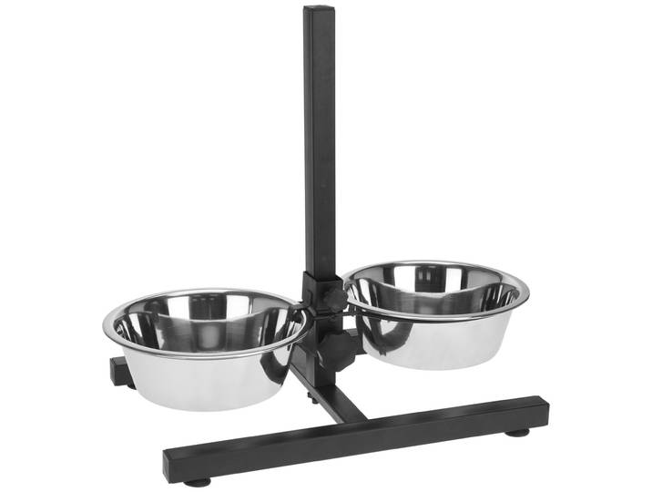 Fressnapf höhenverstellbar, Napfständer, silber, schwarz, je 1,8 l