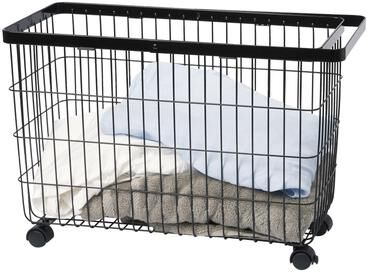 Yamazaki Home Rolling Wire Basket, Steel, 9.8 gallons, 35 liters, Holds 11 lbs - L 9.8 x W 21.5 x H 14.8 inches